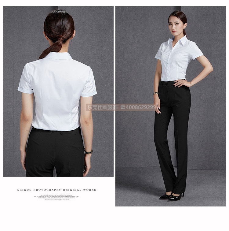 女士職業白色短袖襯衫-產品圖15